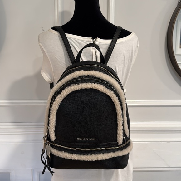 Michael Kors Rhea Pebbled Leather & Australian Shearling Multi Compart. Backpack - Picture 9 of 17